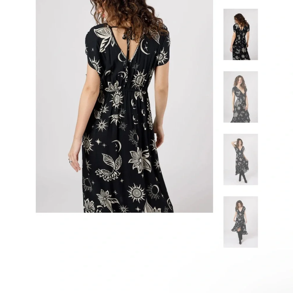 Band of Gypsies Black and Cream Floral Wrap Maxi Dress - Picture 9 of 9
